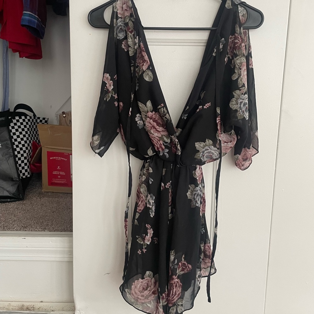 Black floral fancy romper